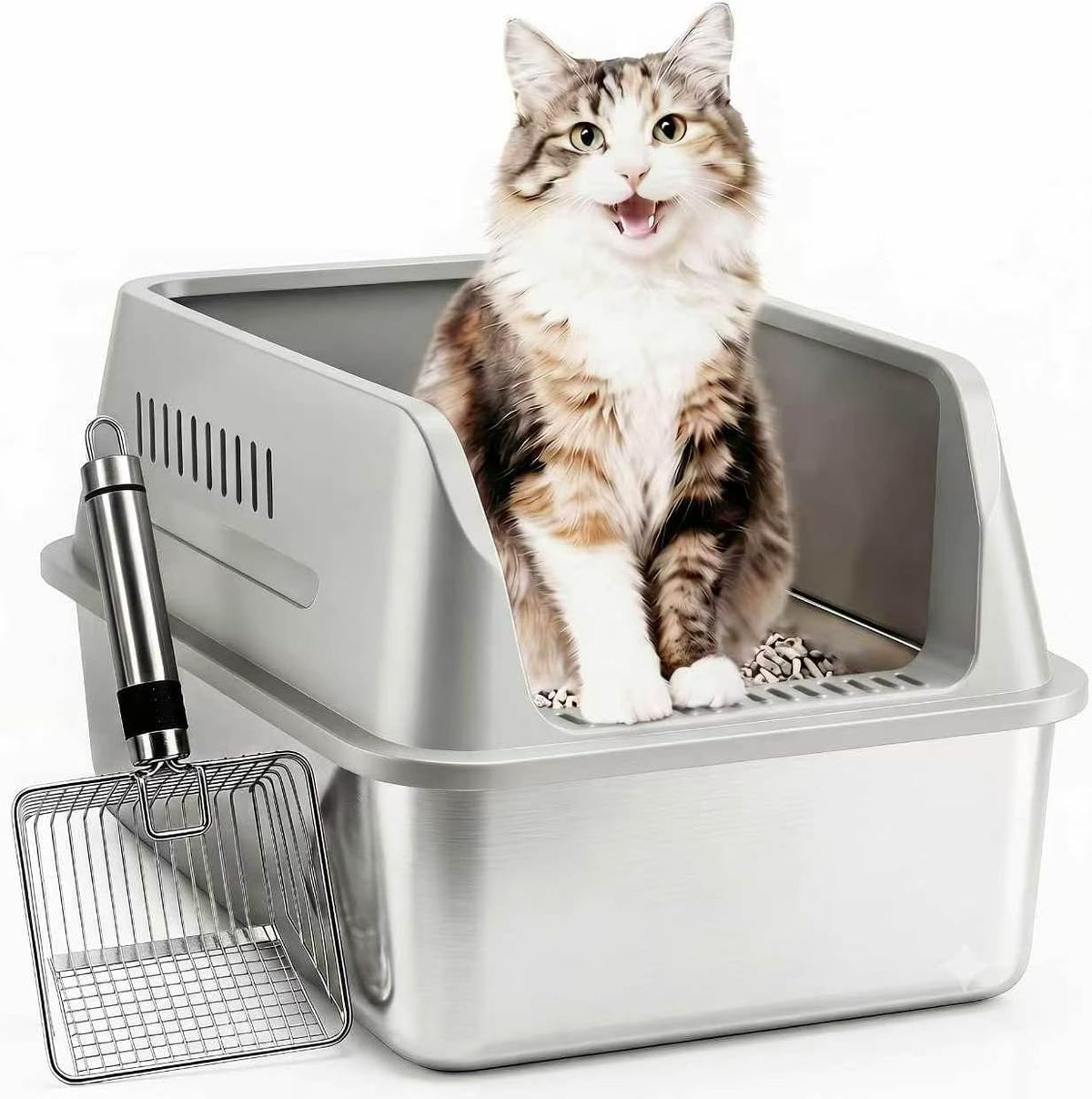 XL Enclosed Stainless Steel Cat Litter Box with Lid - Light Gray