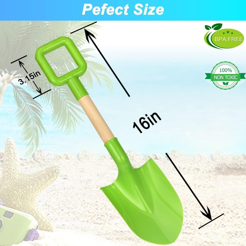 Dilabnba two 16 inch beach sand shovels with wooden handles and blue and green blades - view 8