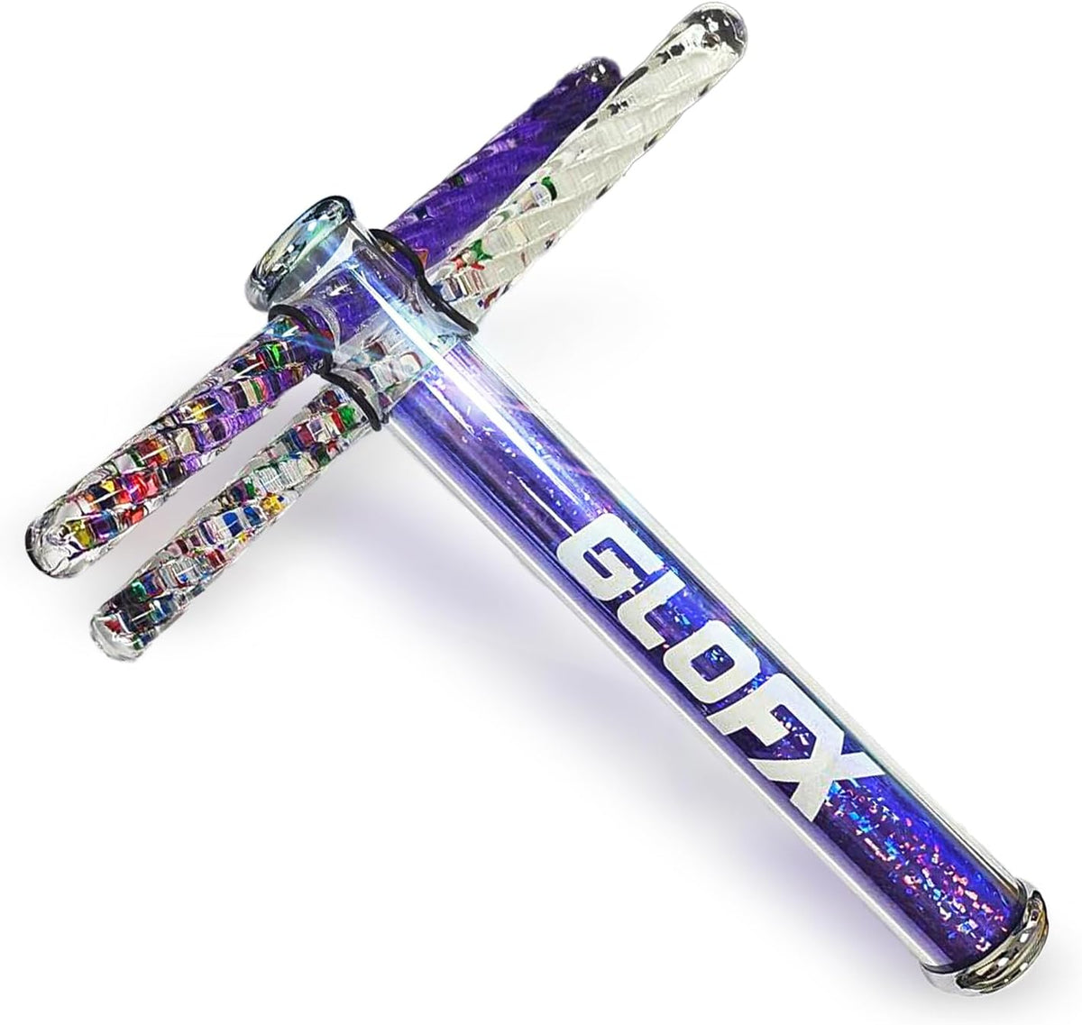GloFX blue Liquid X kaleidoscope tube with blue and white glitter Vision Wands