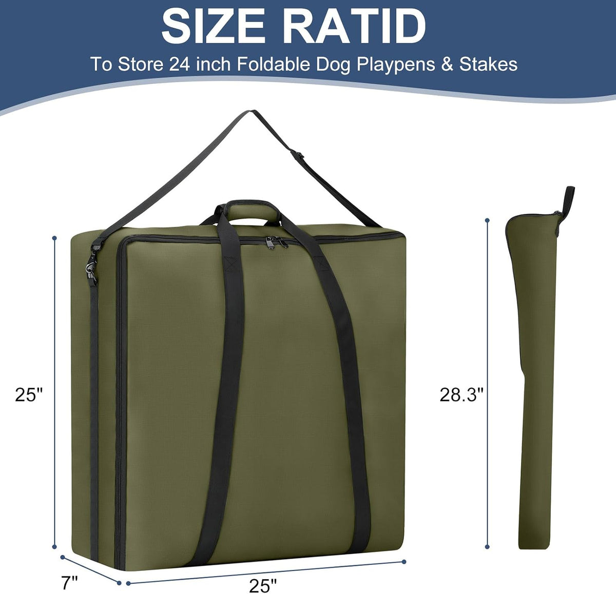 24" Dog Fence Storage Bag for Camping & RV Trips Comfortable Carry – Essentials for Dogs - Green / 25"×7"×25" - image 2