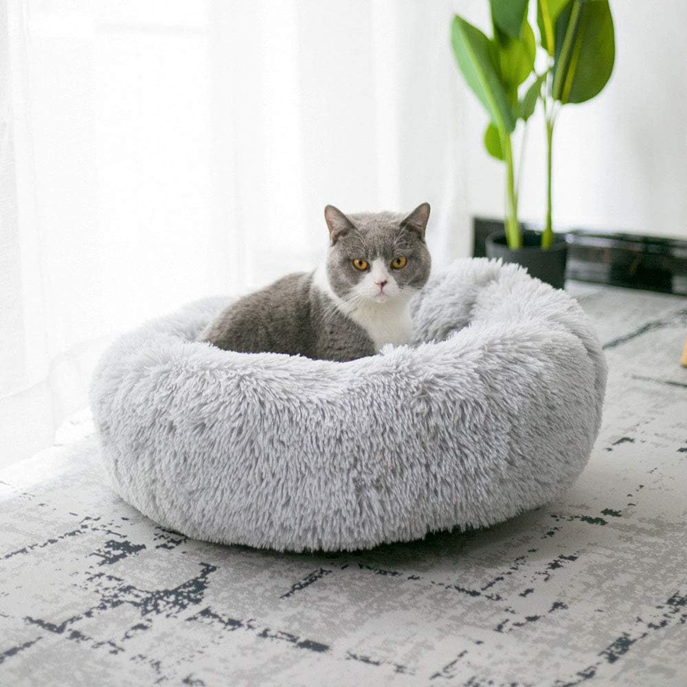 Cat Bed for Indoor Cats, Mini Plush Self Warming Kitten Bed - Small 20'' / Light Grey - image 3