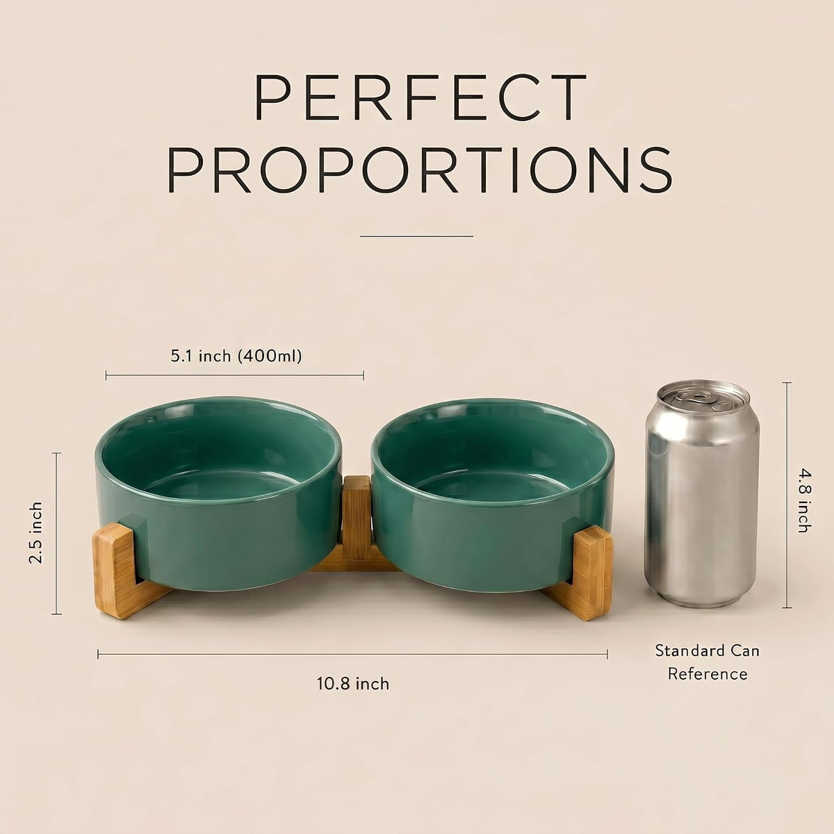 SPUNKYJUNKY Ceramic Dog and Cat Bowl with Wood Stand Non-Slip Matte - 1.7 cups / Light Green × 2 - image 4