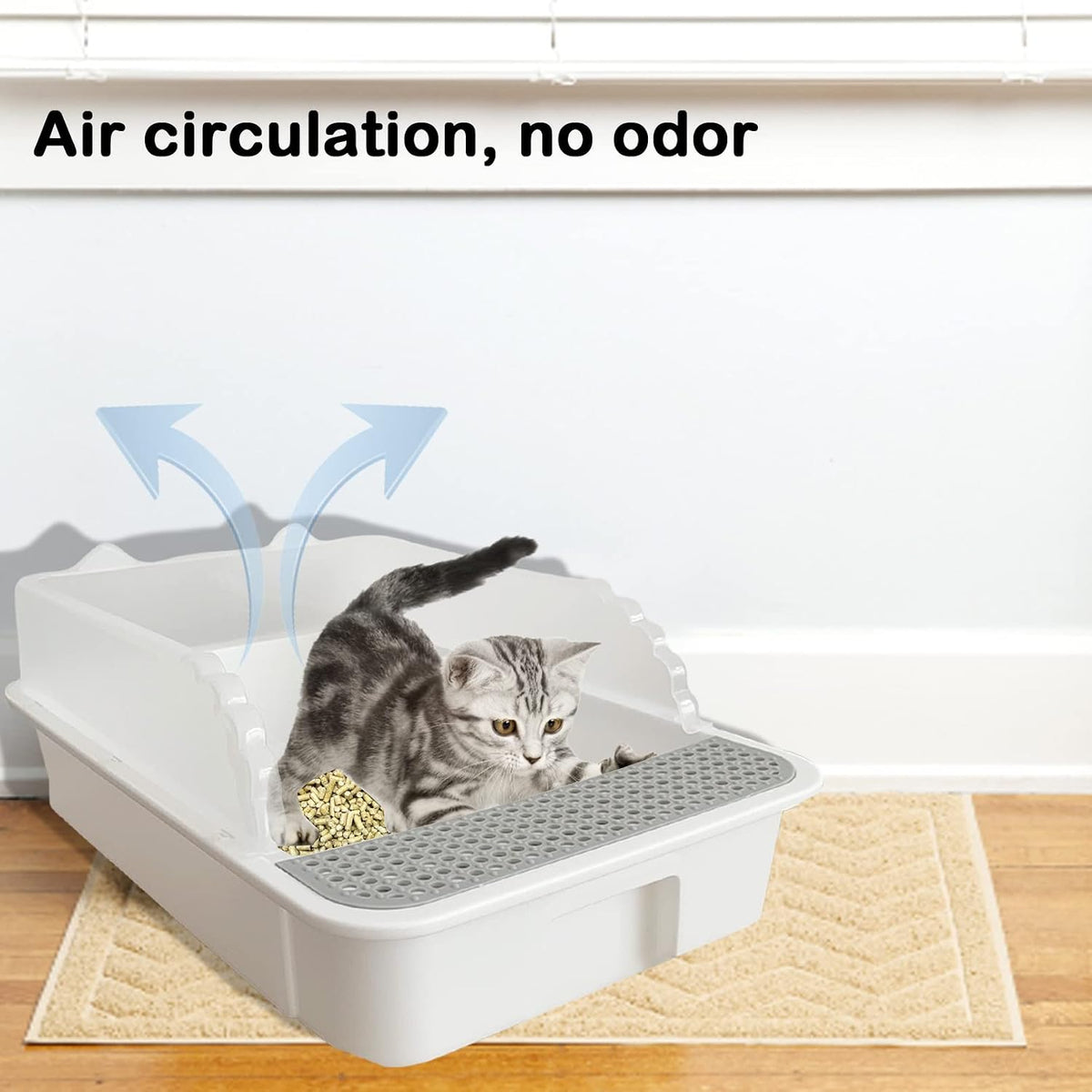 Open Cat Litter Box with High Side - 【Gray】 - image 2
