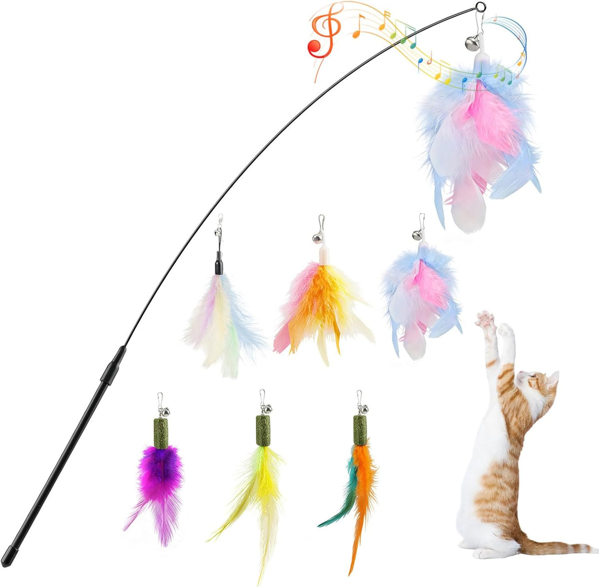 Pawaboo Cat Feather Wand Interactive Toy - Z-Brightly Colored