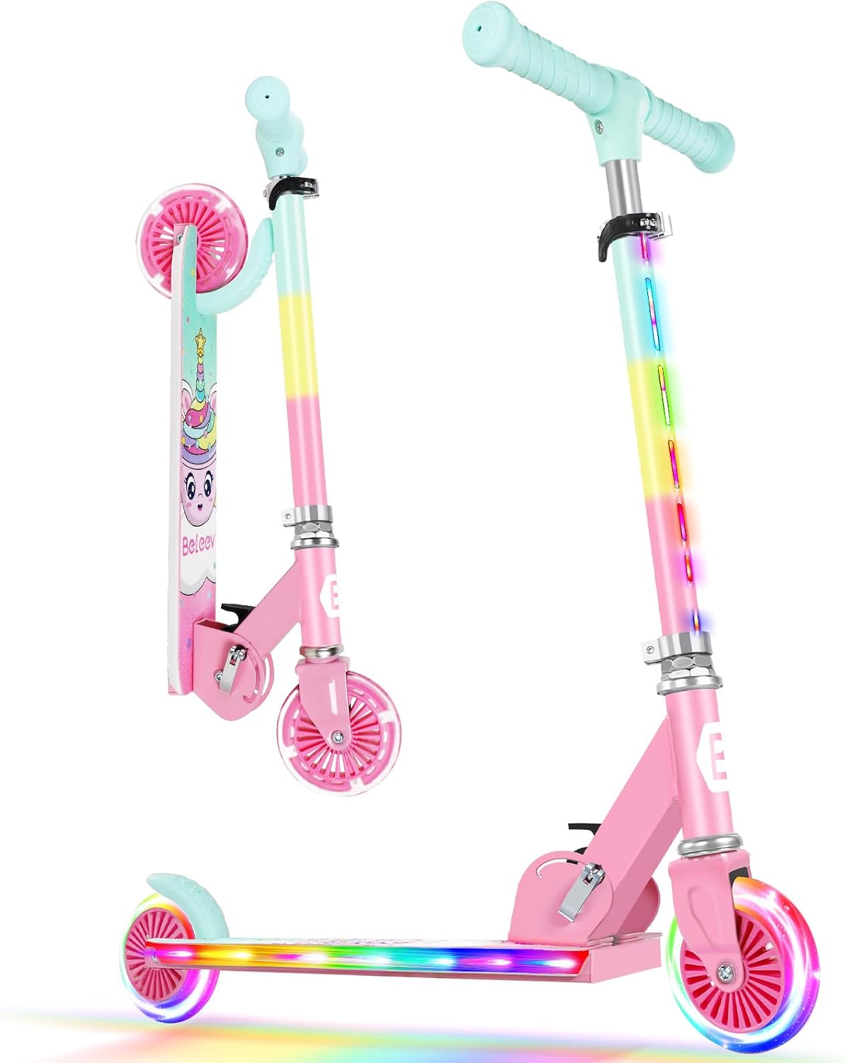 BELEEV V2 Scooters for kids Light-Up Wheels & Stem & Deck - Pink