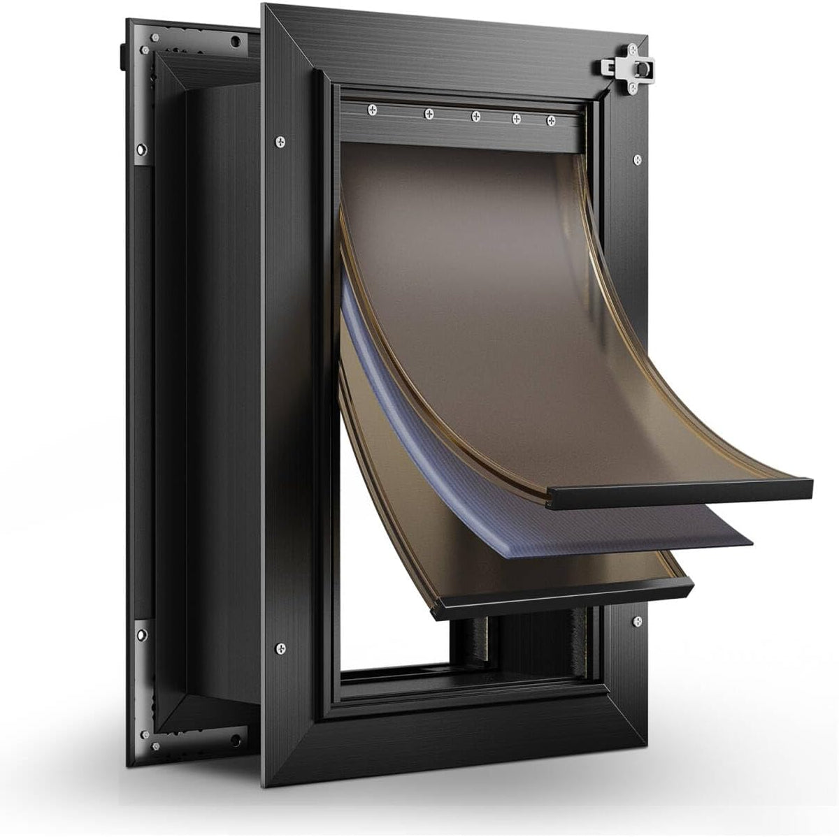 Large Dog Door for Wall, 3-Flap Insulated, All Aluminum, Black – Essentials for Dogs - Medium