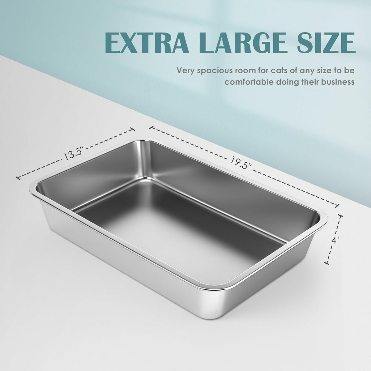 Stainless Steel Cat Litter Box - 19.5"L x 13.5"W / 4" H - image 2