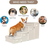 Dog Stairs with Storage, 4-Step Folding Pet Steps for Small Dogs and Cats, Pet Steps Storage with Zip, Pet Stairs for High Bed, Couch and Car Ramp (Beige, 4 Steps no Condo)