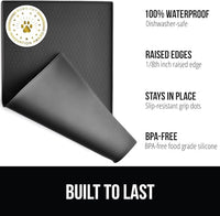 GORILLA GRIP 100% Waterproof Raised Edge BPA Free Silicone Pet Feeding Mat, Dog Cat Food Mats Contain Spills Protects Floors, Placemats for Cats and Dogs Water Bowl, Pets Accessories 16x10, Charcoal