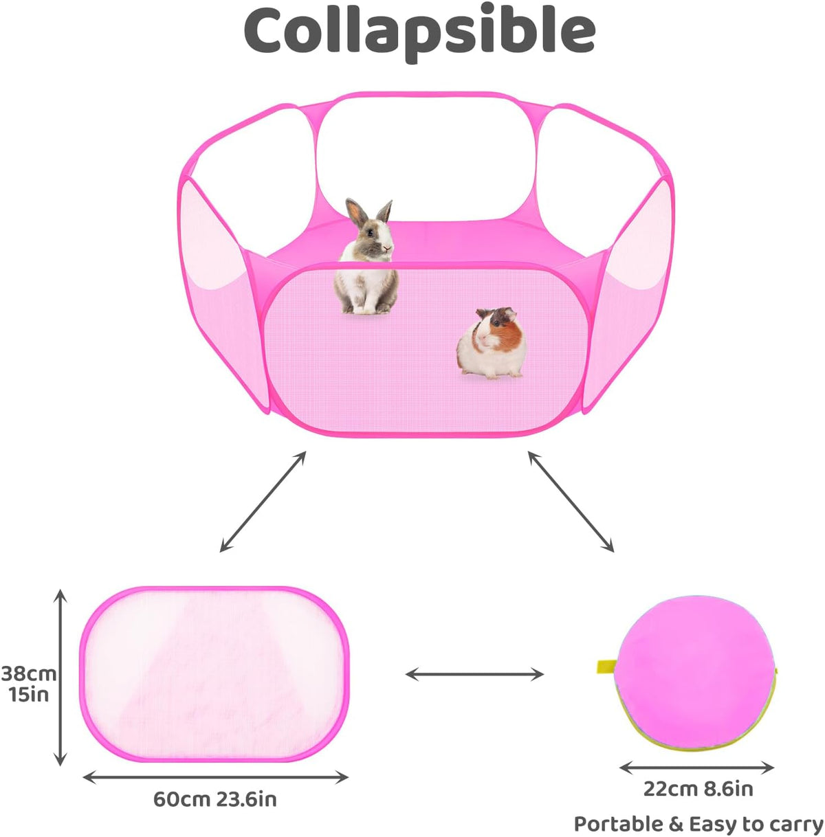 Small Animal Playpen, Pop-Up Portable Play Yard for Guinea Pigs - Pink - image 3