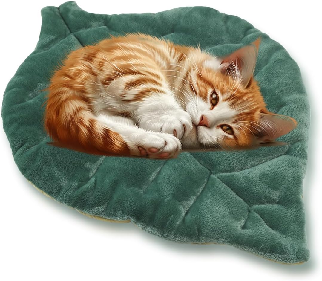 Cat Mat Self Warming Cat Bed 26"x20" Leaf Shaped Cotton Soft Warm Pet