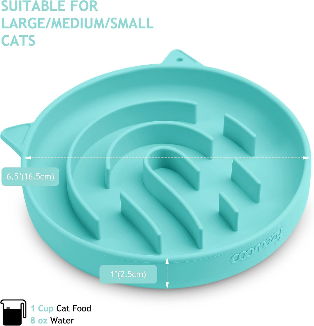 Coomazy Slow Feeder Cat Bowl Silicone Pet Puzzle Feeder for Slow - Cyan / 1 Cup - image 3