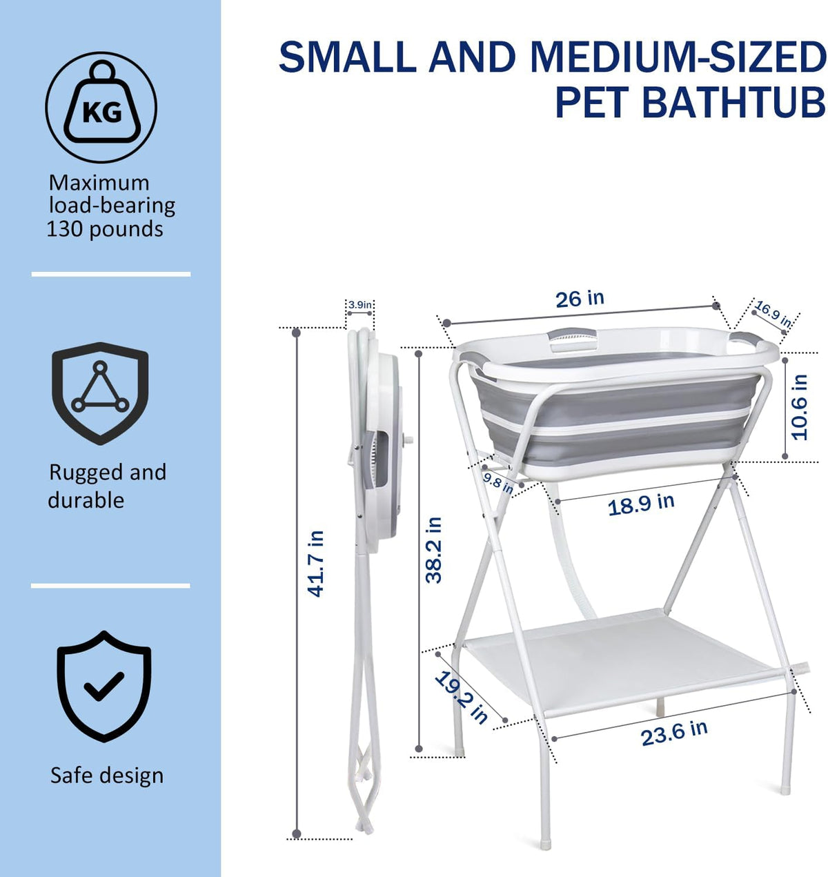 Portable Dog Bath Tub and Dog Washing Station - grayish white - Upgraded version with brush / Upgrade Kit - image 2