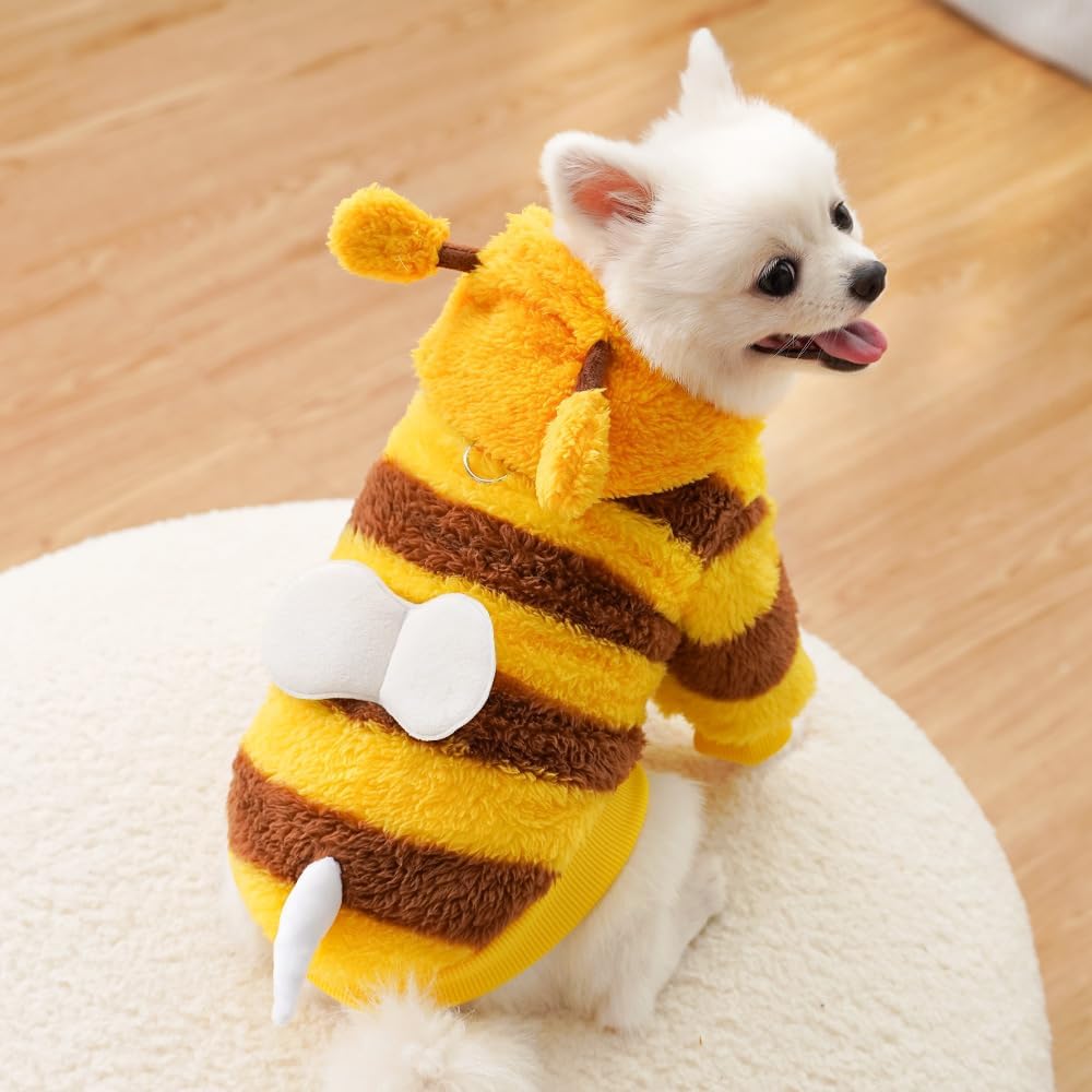 ANIAC fleece dog hoodie in a bee design with white wings and a D-ring, size Small - view 3