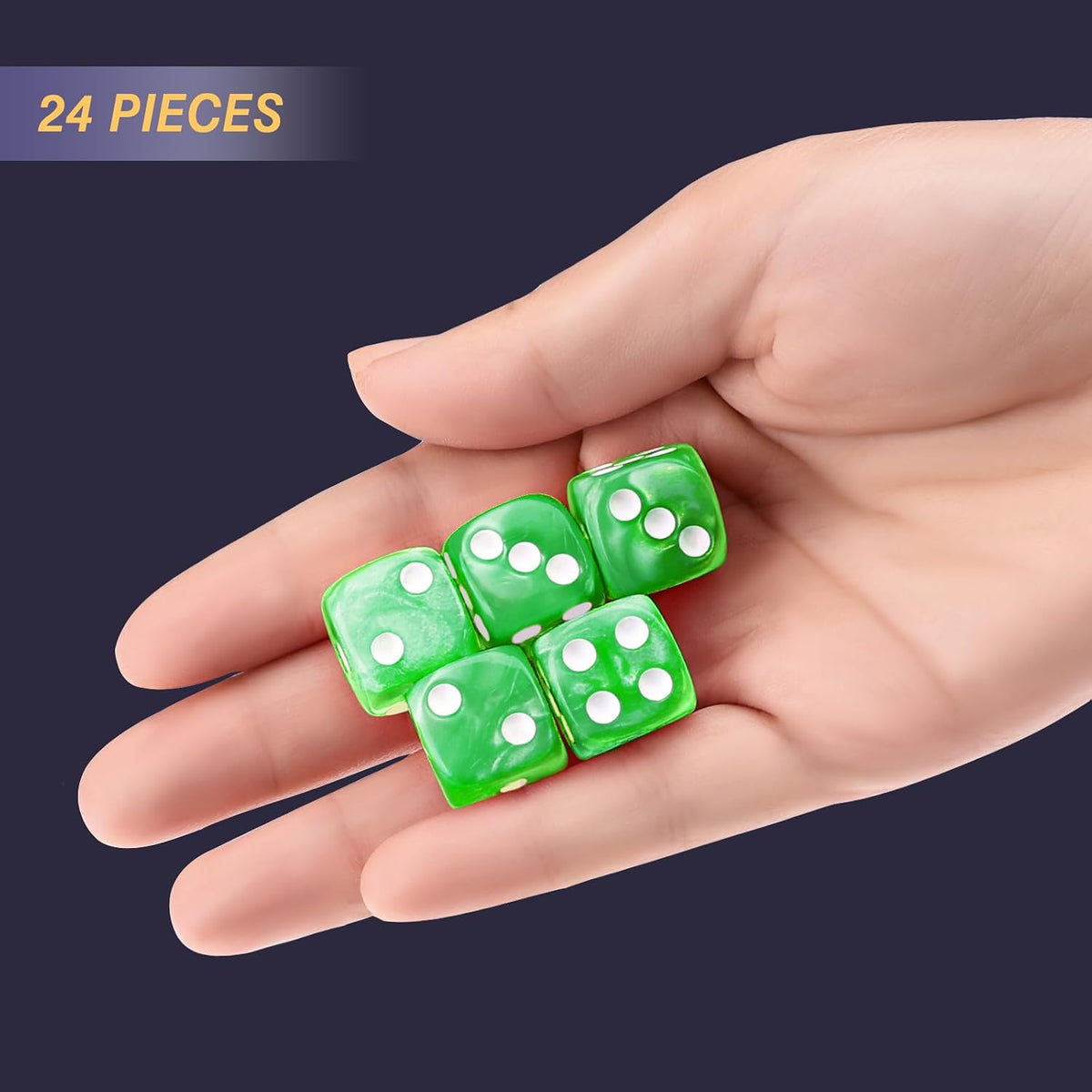 24 of Pack 16MM 6 Sided Dice Set, Two Colours D6 Game Dice Set - 16mm Green Pearl - image 3