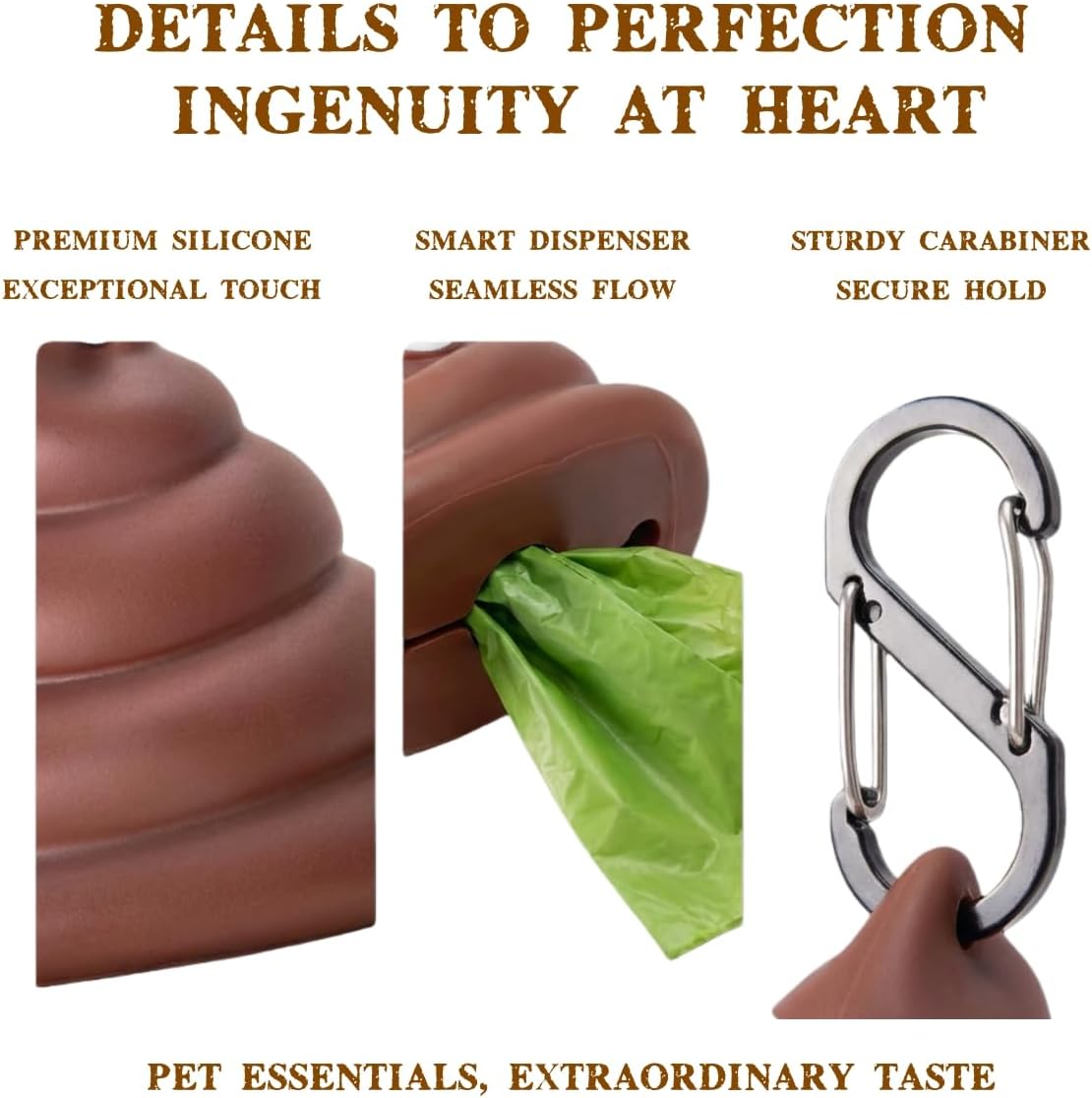 Dog Poop Bag Dispenser for Dog Leash, Poop Shape Sturdy Holder – Essentials for Dogs - 2 x 3.54 x 3.93 inches (Pack of 3) - image 2