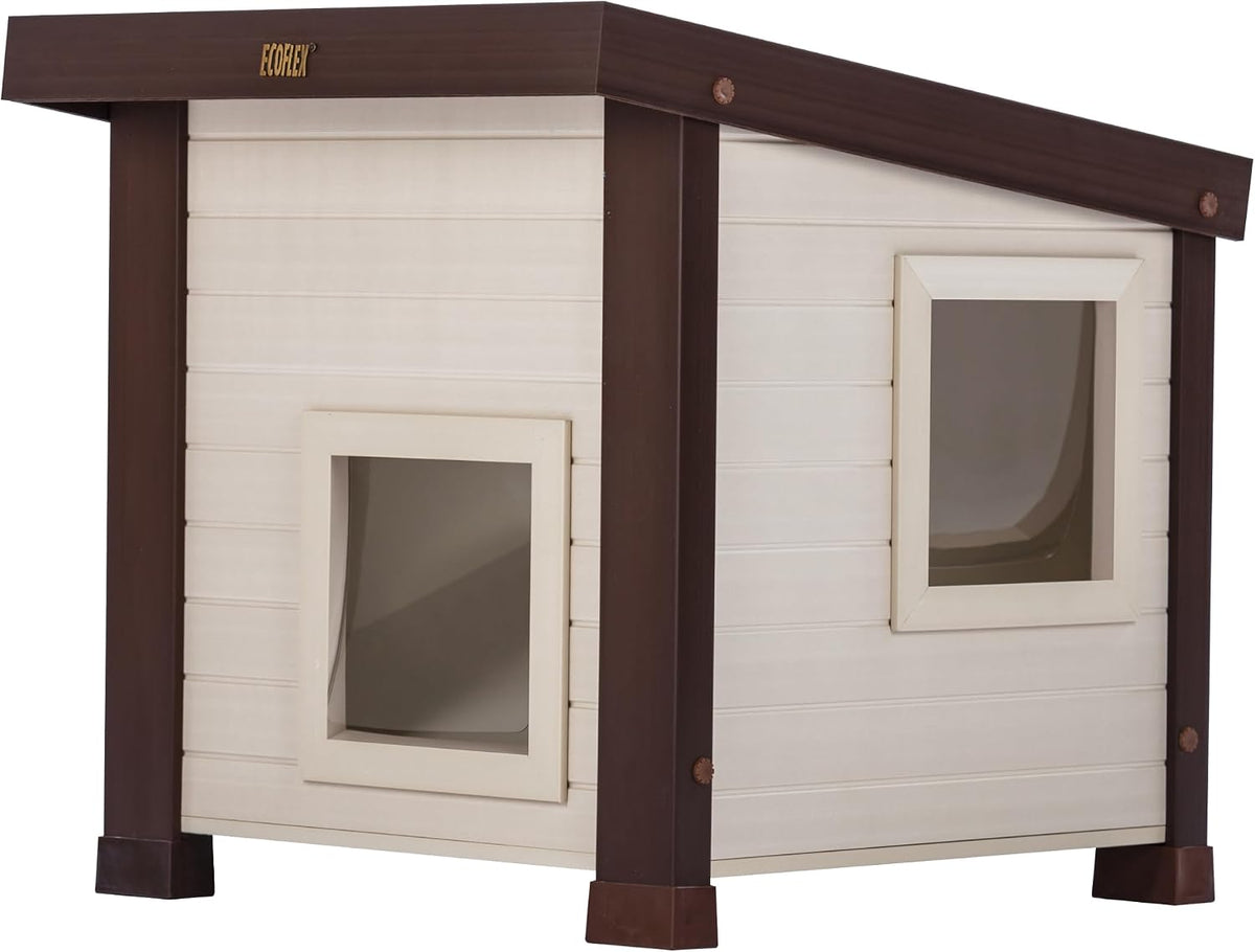 New Age Pet ECOFLEX Albany Outdoor Cat House, Maple/Brown – Essentials for Cats - Tan / Standard