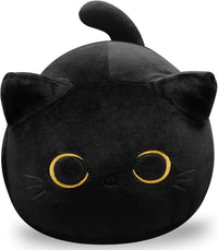 CHNBF soft black cat plush toy pillow stuffed animal with a round face