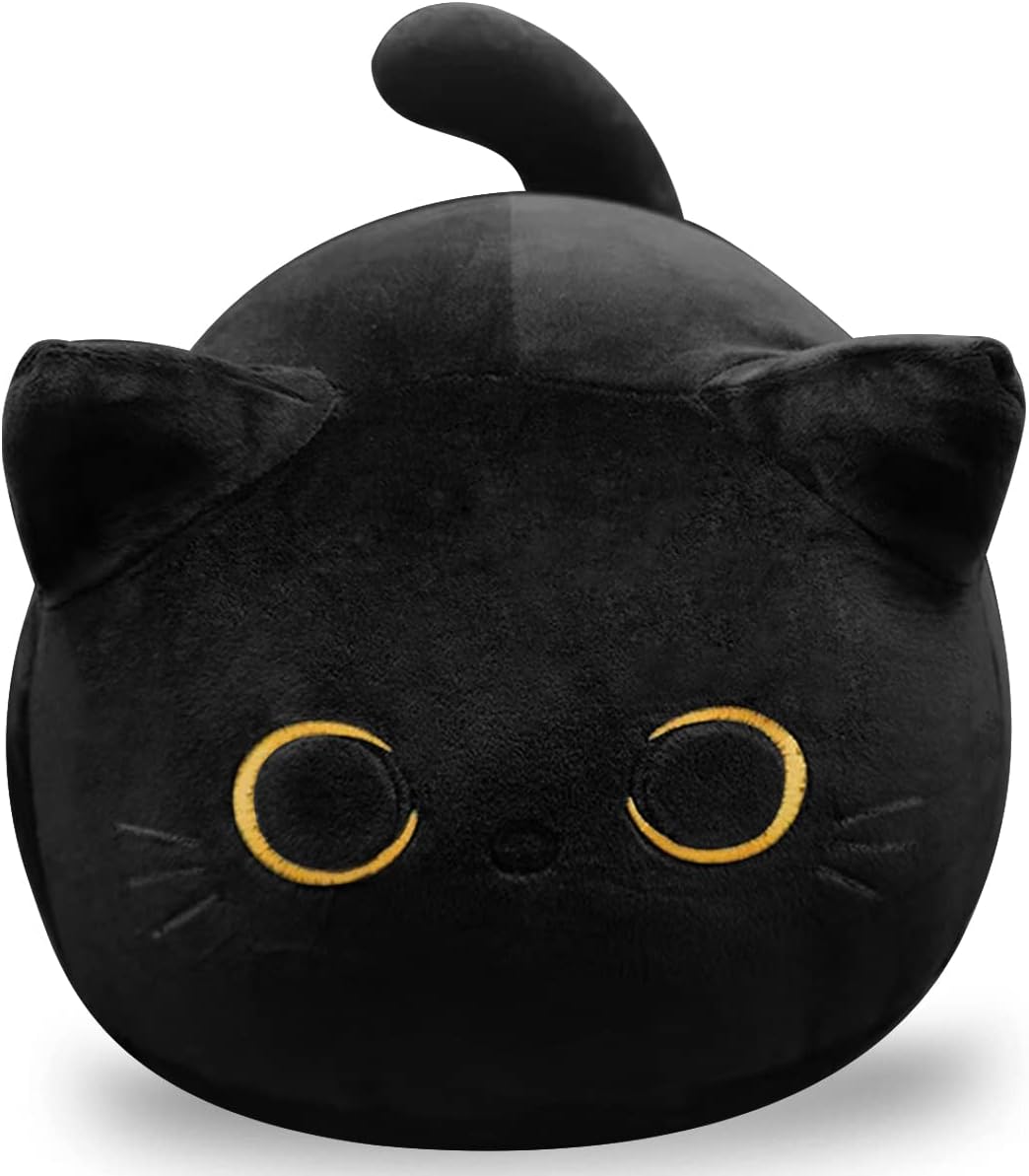 CHNBF soft black cat plush toy pillow stuffed animal with a round face