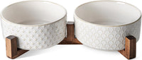 LE TAUCI Dog Bowl Set with Acacia Wood Stand - Fireworks+Clover / L-5 Cup