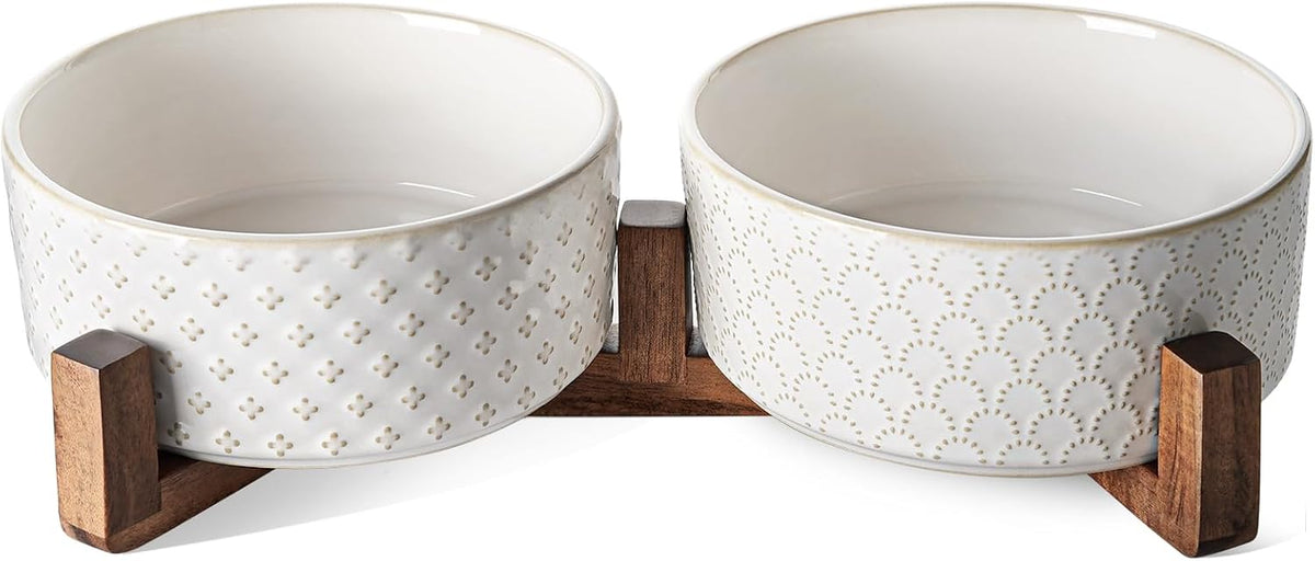 LE TAUCI Dog Bowl Set with Acacia Wood Stand - Fireworks+Clover / L-5 Cup