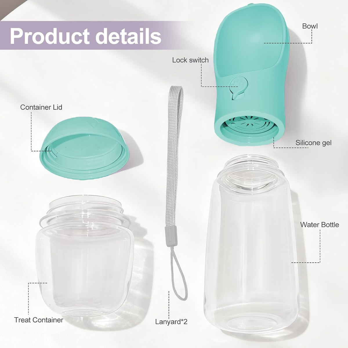 Portable Dog Water Bottle with Food Container - Blue / 19oz - image 2
