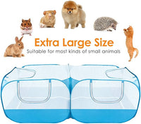 Lukovee Small Animals Playpen, Chicken Pen with Escape-Proof Detachable Bottom & 4 Zipper Doors, Breathable Foldable Portable Large Chicken Run Coop for Puppy Duck Kitten Rabbits Outdoor Yard (Blue)