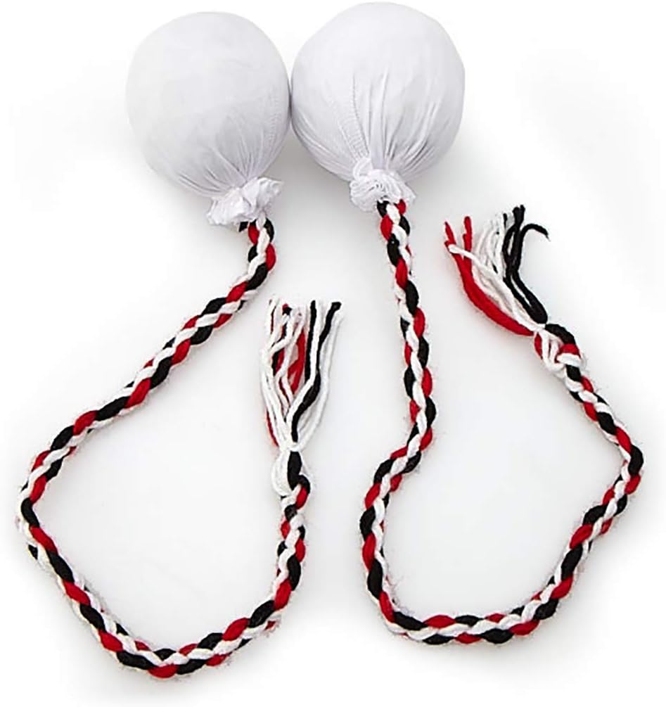 Islander white yarn and fabric hula poi balls, set of 2, 16 inches long