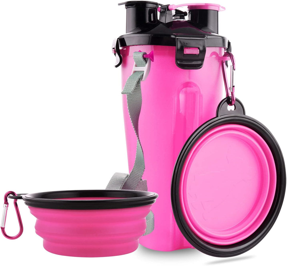 Dog Travel Water Bottle Collapsible Bowls - Pink