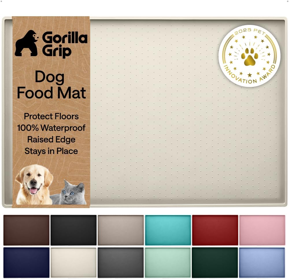 GORILLA GRIP Dog Food Mat, 100% Waterproof Silicone, 16x10 Beige – Essentials for Dogs - Cream / 26"l X 17"w