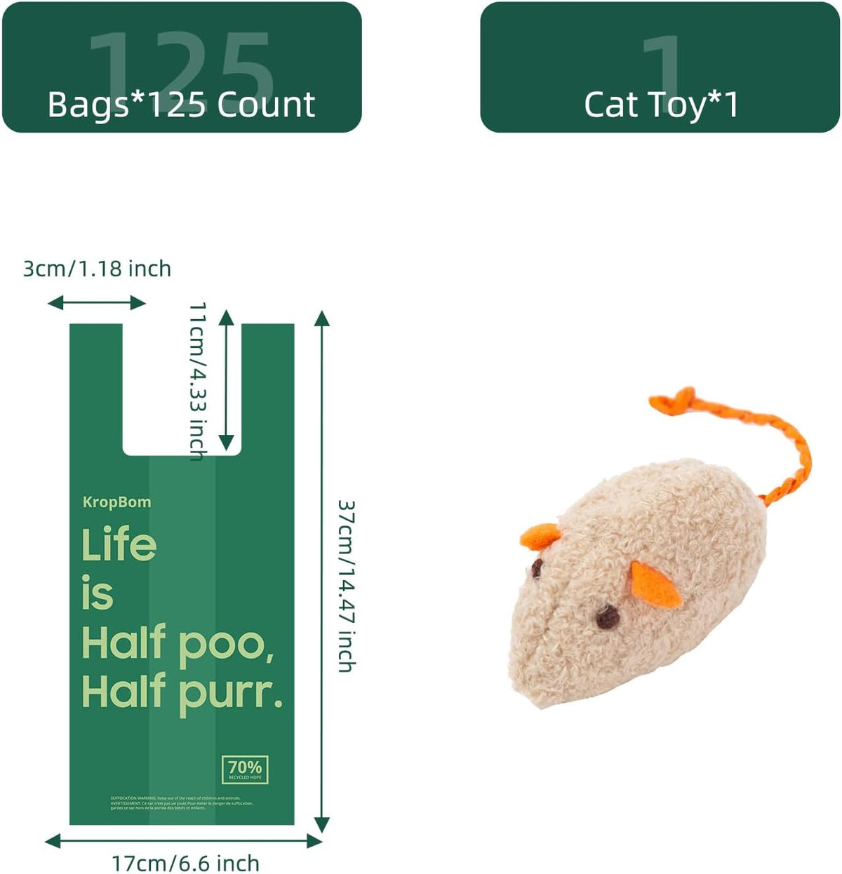 125 Count Cat Poop Bags with Handles - Unscented / 125 Count / Medium-14.5"x6.6" - image 2
