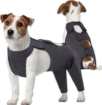 Kuoser Dog Surgery Recovery Suit, Thigh Wound Protective Sleeve for Dogs, Dog Recovery Sleeve for Female Male Dogs, Pet Surgical Suit for Spay Neuter, Dog Onesie After Surgery, Gray M