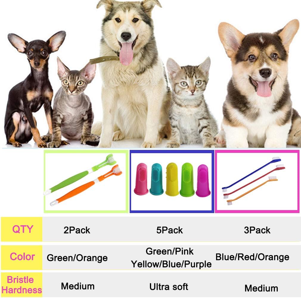 10-pack dog toothbrush set with triple head, double head and finger brushes - view 2