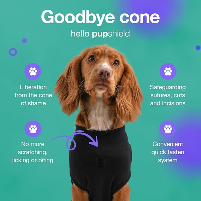 PupShield - Dog Surgery Recovery Suit Male and Female Easy to Use Anti Licking Design Breathable Comfortable - Spay & Neuter Recovery Suit, Surgical Onesie - Dog Cone Alternative