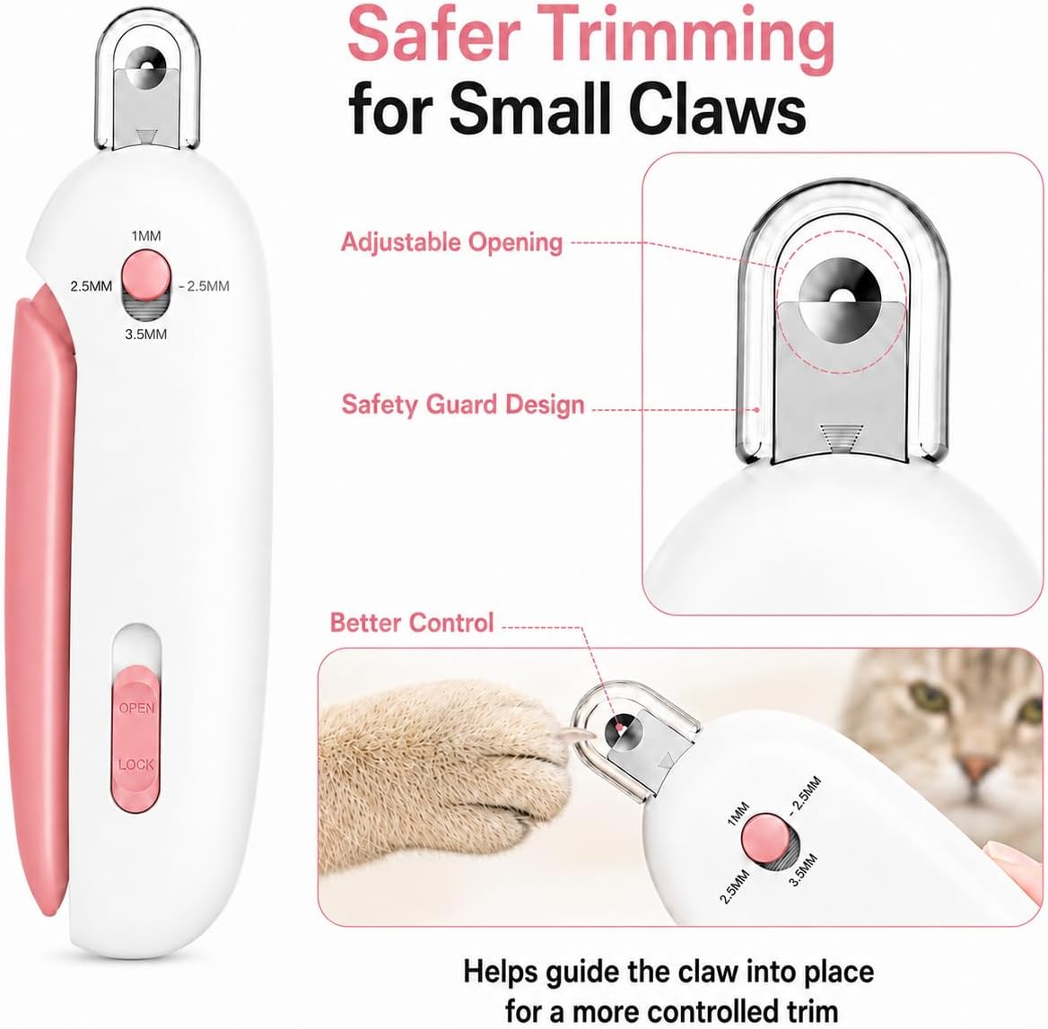 Wanheart Cat Nail Clipper, 4-Size Safety Guard - Pink - image 2