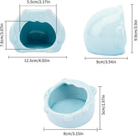 Bear-Shaped Hamster Hideout & Food Bowl Set - Ceramic Habitat for Syrian Dwarf Hamsters, Mice, Gerbils - All-Season Use, Chew-Proof Ceramic House and Feeding Dish for Small Pets(Blue)