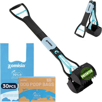 32" Long Handle Pooper Scooper with 30 Count Waste Bags – Essentials for Dogs - Blue / 26 Inch