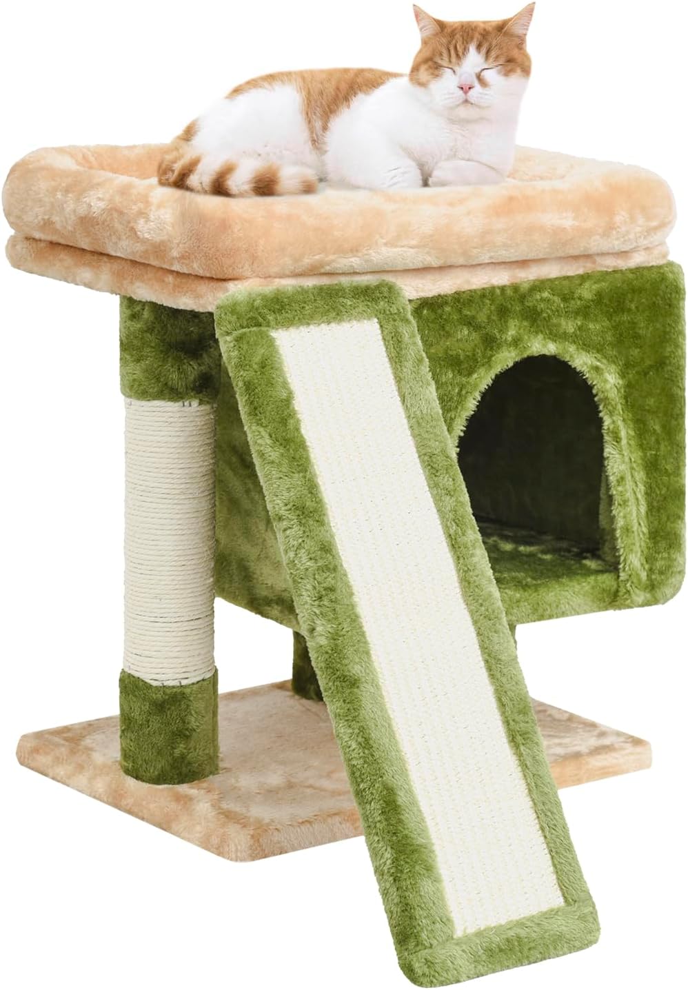 SYANDLVY Gothic Cat Tree with Coffin Bed for Indoor Cats - Beige & Green