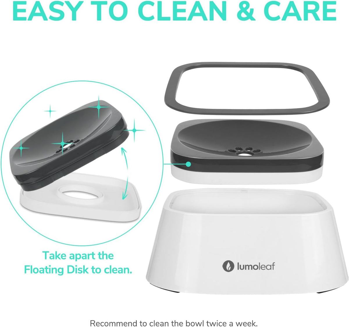 LumoLeaf No Spill Water Bowl for Dogs - Grey / 35 fl oz - image 3