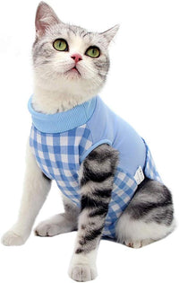 Cat Recovery Suit for Abdominal Wounds Cat Onesie After Surgery Female – Essentials for Cats - Z-Blue / Large