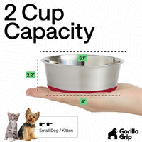 GORILLA GRIP Dog Bowl Set, Food Grade 304 Stainless Steel, 8 Cup - Red / 2 Cup (Set of 2) - image 4