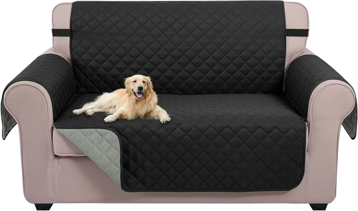 U-NICE HOME Loveseat Sofa Cover for 2 Cushion Couch, Dark Grey – Essentials for Pets - Black/Grey / 45''loveseat-small