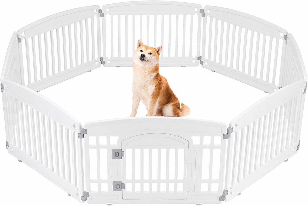 Sweetcrispy Dog Playpen, Plastic Puppy Pet Fence - Basic White / 8 / 24 Inch