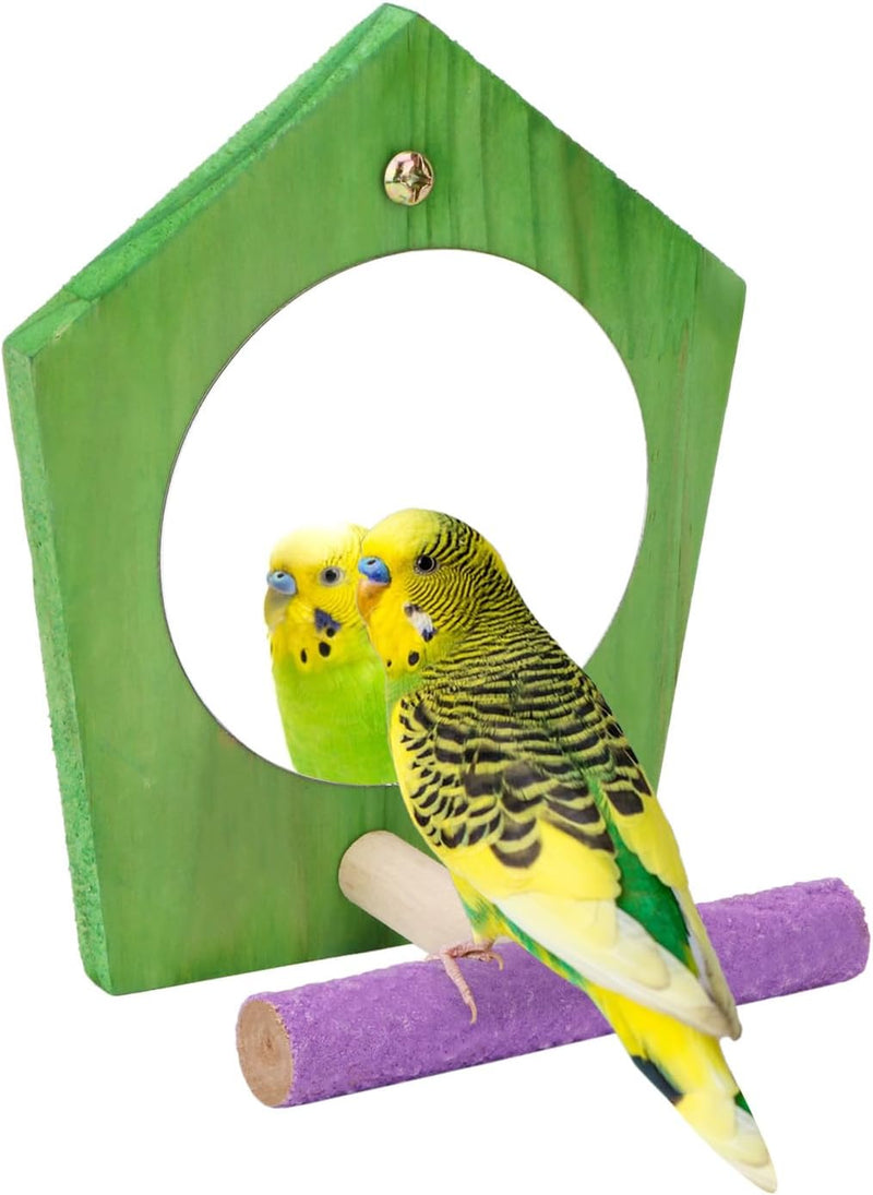 Hypeety Bird Mirror Toy with Perch Cage Standing Perch Wood Toy - Rhombic Shape