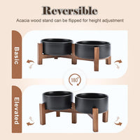 SPUNKYJUNKY Ceramic Dog Bowls with Acacia Wood Stand - 28.74 oz / Black - image 3