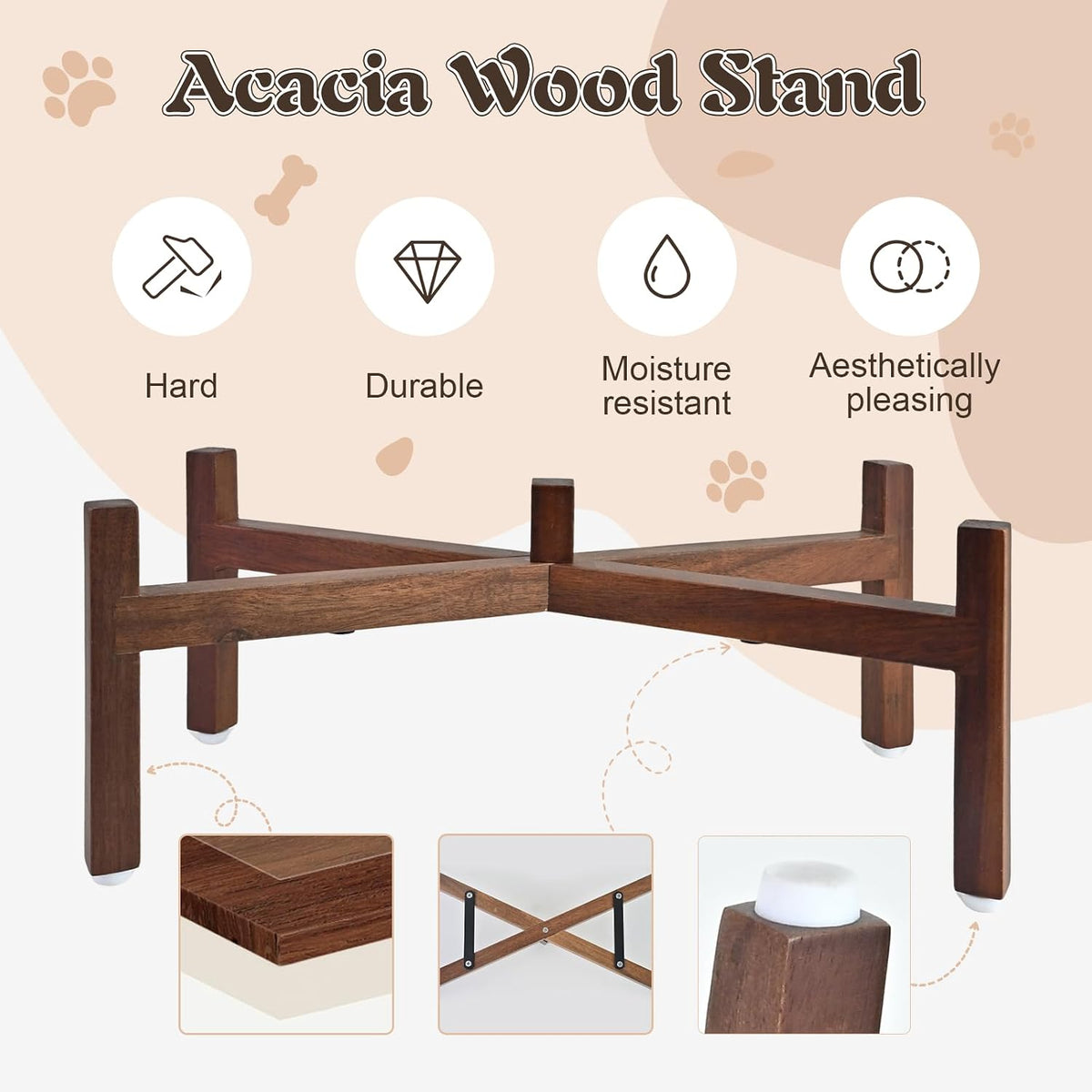 SPUNKYJUNKY Ceramic Dog Bowls with Acacia Wood Stand - 42.27 oz / Black - image 3