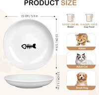 TRUVIC 4 Pack Ceramic Cat Food Bowls, 5.9 Inch Ceramic Cat Dishes Set for Indoor Cats and Small Dogs, Anti Whisker Fatigue Kitten Bowls, Wide Shallow Kitten Plates for Food and Water (Fishbone)