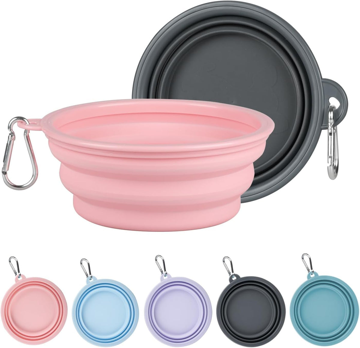 Kytely Collapsible Dog Bowls Medium - Grey & Pink / Small