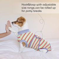 FUAMEY Recovery Suit for Dogs After Surgery,Soft Breathable Dog Bodysuit E-Collar & Cone Alternative Surgical Suit,Male Female Dog Neuter Spay Suits Anti Licking Wounds Onesie Purple Stripes XS