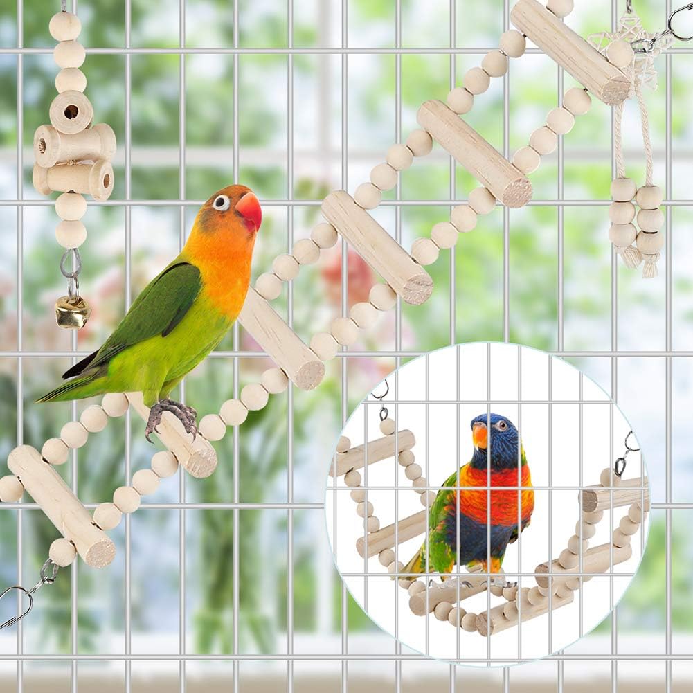 Bird Parrot Swing Toys, Chewing Standing Hanging Perch Hammock Climbing Ladder Bird Cage Toys - image 4